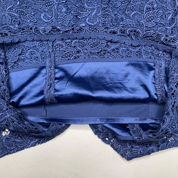 White House Black Market Dress 2 Navy Blue Lace Sheath Sleevless Satin Lined - Picture 6 of 16